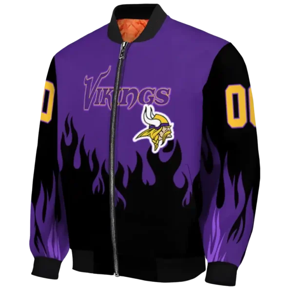 personalized minnesota vikings flame border purple black bomber jacket best selling