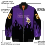 personalized minnesota vikings flame border purple black bomber jacket best selling