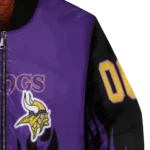 personalized minnesota vikings flame border purple black bomber jacket best selling