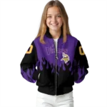 personalized minnesota vikings flame border purple black bomber jacket best selling