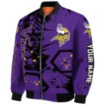 personalized minnesota vikings hexagon cluster purple black bomber jacket best selling