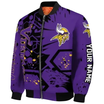 personalized minnesota vikings hexagon cluster purple black bomber jacket best selling