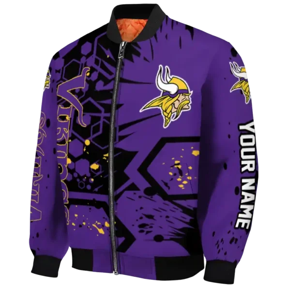 personalized minnesota vikings hexagon cluster purple black bomber jacket best selling
