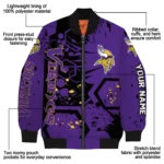 personalized minnesota vikings hexagon cluster purple black bomber jacket best selling