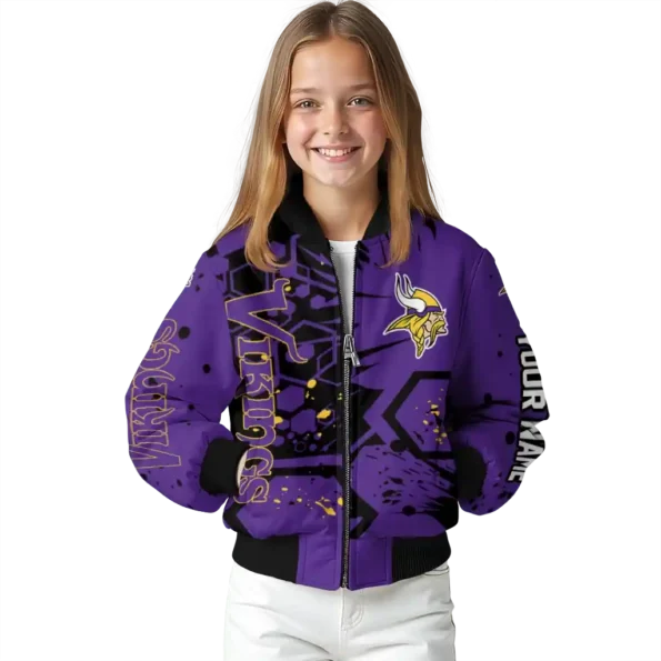 personalized minnesota vikings hexagon cluster purple black bomber jacket top rated