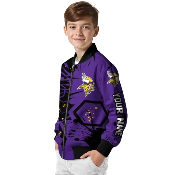 personalized minnesota vikings hexagon cluster purple black bomber jacket trendy