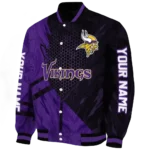 personalized minnesota vikings hexagon mesh purple black varsity jacket best selling