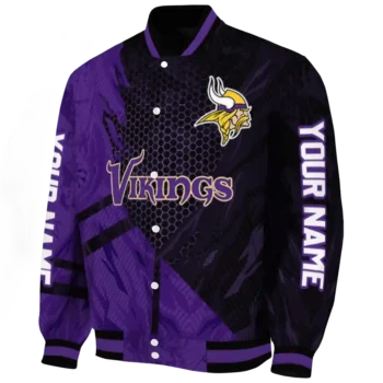 personalized minnesota vikings hexagon mesh purple black varsity jacket best selling