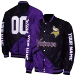 personalized minnesota vikings hexagon mesh purple black varsity jacket best selling
