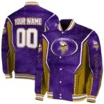 personalized minnesota vikings power plate purple varsity jacket best selling