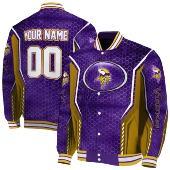 personalized minnesota vikings power plate purple varsity jacket fashion forward
