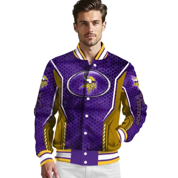 personalized minnesota vikings power plate purple varsity jacket high quality
