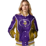 personalized minnesota vikings power plate purple varsity jacket best selling