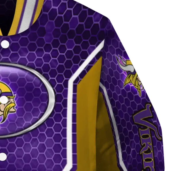 personalized minnesota vikings power plate purple varsity jacket premium grade
