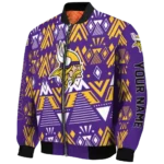 personalized minnesota vikings pyramid shapes purple bomber jacket best selling