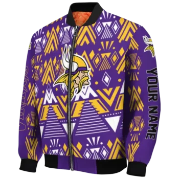 personalized minnesota vikings pyramid shapes purple bomber jacket best selling