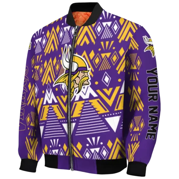 personalized minnesota vikings pyramid shapes purple bomber jacket best selling