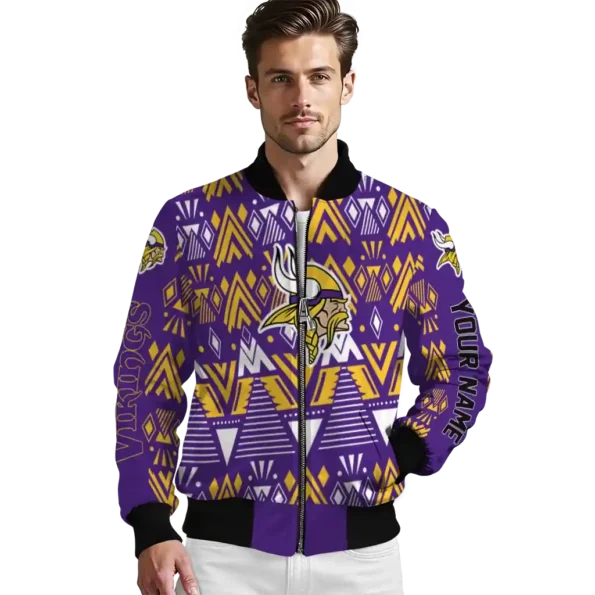 personalized minnesota vikings pyramid shapes purple bomber jacket high quality