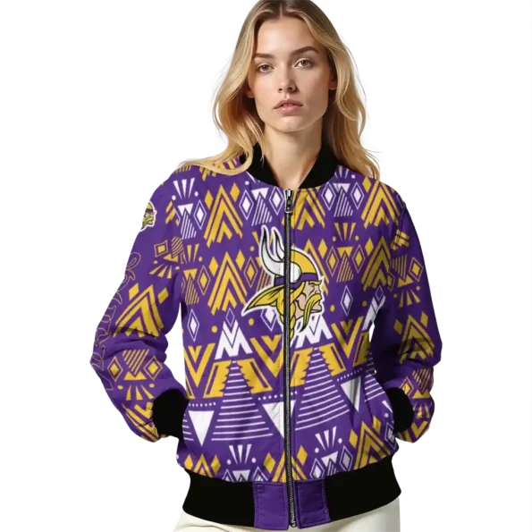 personalized minnesota vikings pyramid shapes purple bomber jacket latest model
