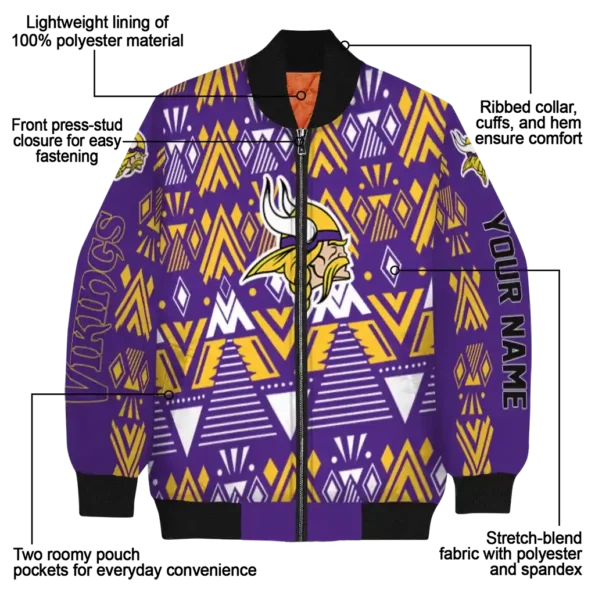 personalized minnesota vikings pyramid shapes purple bomber jacket new arrival