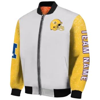 personalized minnesota vikings speckled arms purple gray bomber jacket best selling