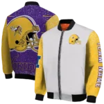 personalized minnesota vikings speckled arms purple gray bomber jacket best selling
