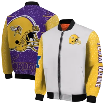 personalized minnesota vikings speckled arms purple gray bomber jacket fashion forward