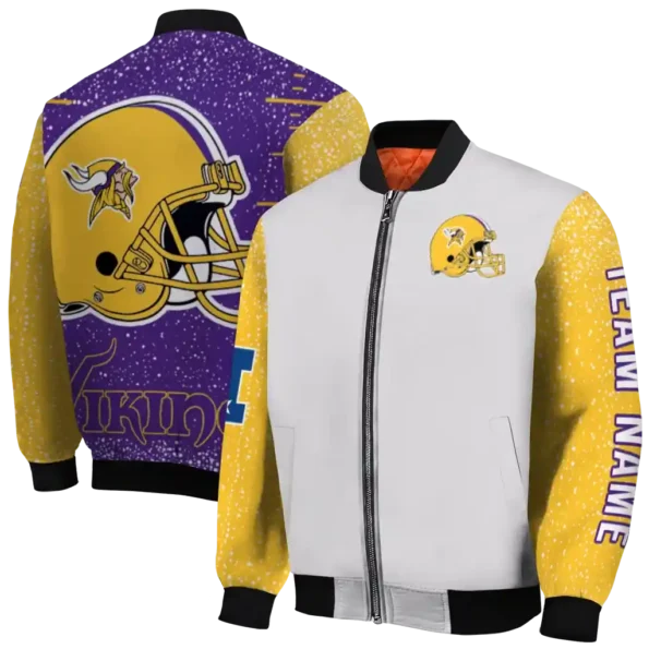 personalized minnesota vikings speckled arms purple gray bomber jacket fashion forward