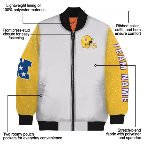 personalized minnesota vikings speckled arms purple gray bomber jacket new arrival