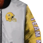 personalized minnesota vikings speckled arms purple gray bomber jacket best selling