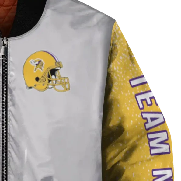 personalized minnesota vikings speckled arms purple gray bomber jacket premium grade