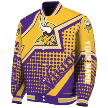 personalized minnesota vikings star burst purple varsity jacket best selling