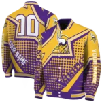 personalized minnesota vikings star burst purple varsity jacket best selling