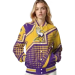 personalized minnesota vikings star burst purple varsity jacket best selling