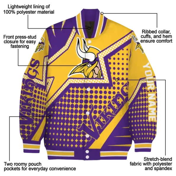 personalized minnesota vikings star burst purple varsity jacket new arrival