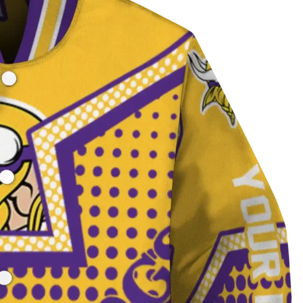 personalized minnesota vikings star burst purple varsity jacket premium grade
