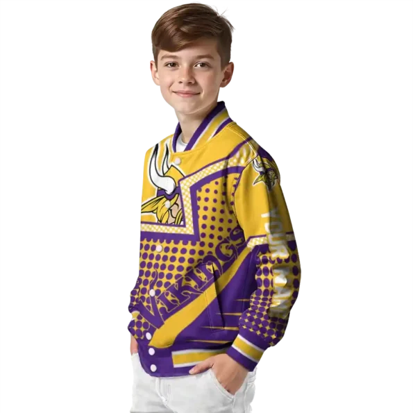personalized minnesota vikings star burst purple varsity jacket trendy