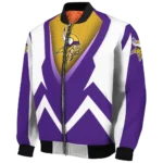 personalized minnesota vikings v stripes purple white bomber jacket best selling