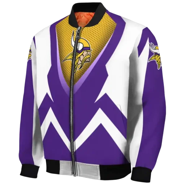 personalized minnesota vikings v stripes purple white bomber jacket best selling
