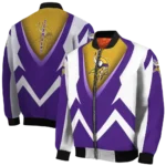 personalized minnesota vikings v stripes purple white bomber jacket best selling