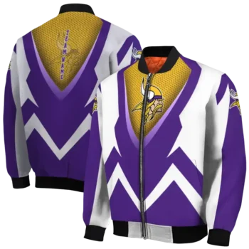 personalized minnesota vikings v stripes purple white bomber jacket fashion forward
