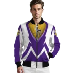 personalized minnesota vikings v stripes purple white bomber jacket best selling