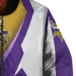personalized minnesota vikings v stripes purple white bomber jacket best selling