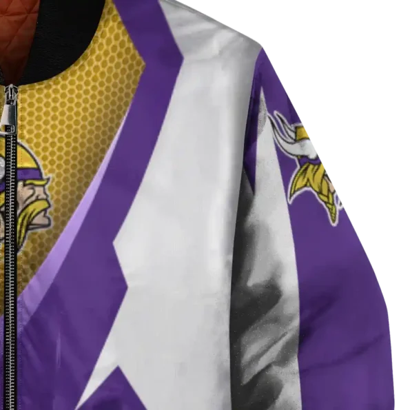 personalized minnesota vikings v stripes purple white bomber jacket premium grade