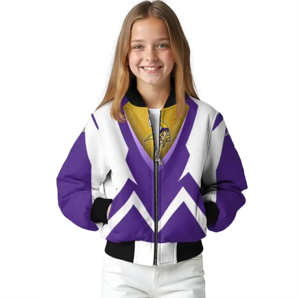 personalized minnesota vikings v stripes purple white bomber jacket top rated