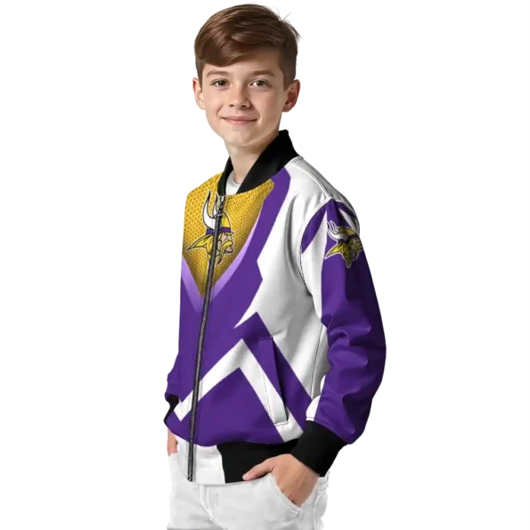 personalized minnesota vikings v stripes purple white bomber jacket trendy