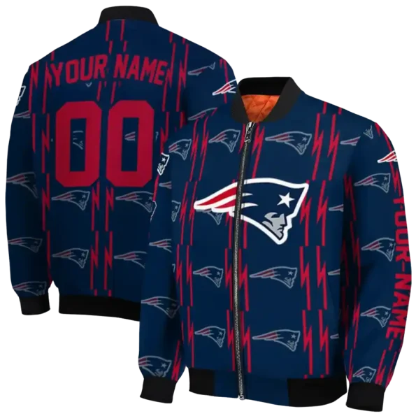 personalized new england patriots bolt stripe blue bomber jacket fashion forward