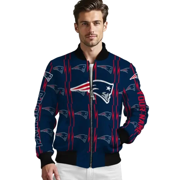 personalized new england patriots bolt stripe blue bomber jacket high quality