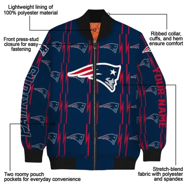 personalized new england patriots bolt stripe blue bomber jacket new arrival