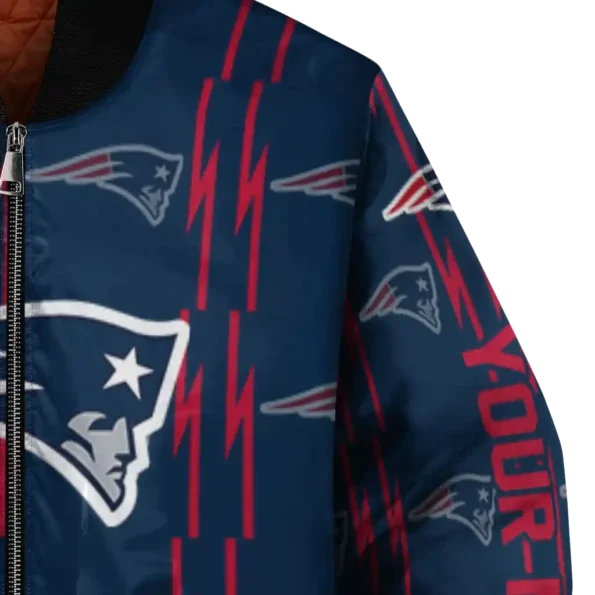 personalized new england patriots bolt stripe blue bomber jacket premium grade
